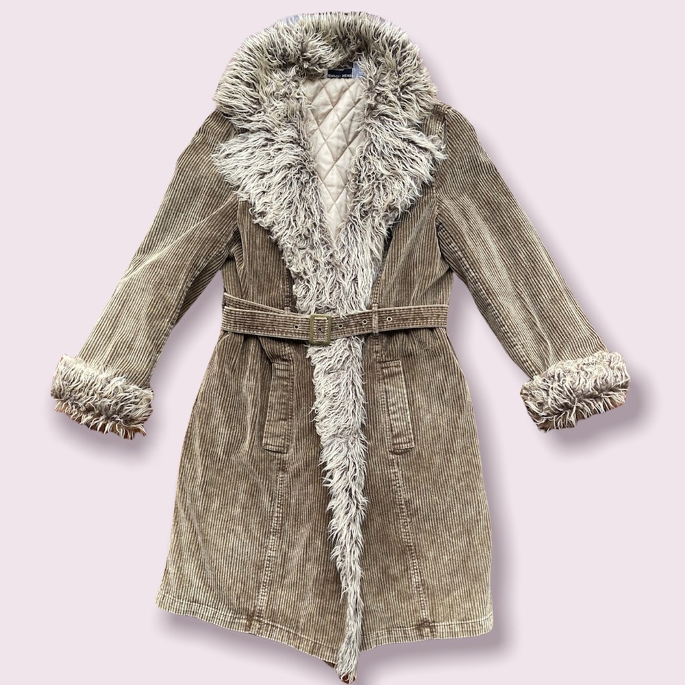 Penny Lane Vintage 90s Corduroy Fur Lined Trench Coat